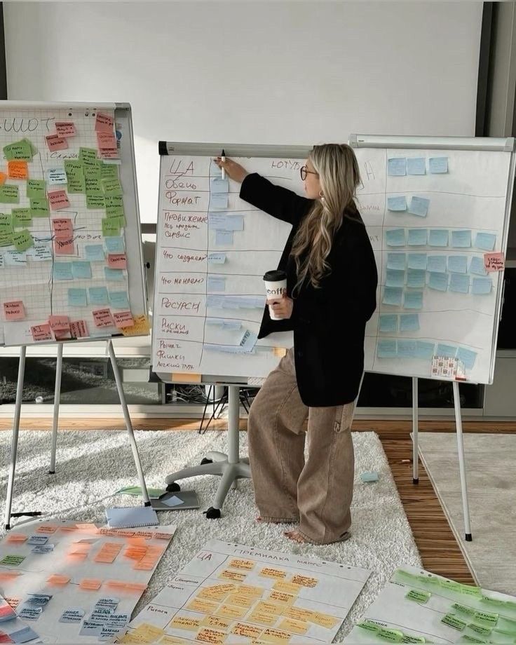 Session de travail avec tableaux, post-its et roadmap relocation.